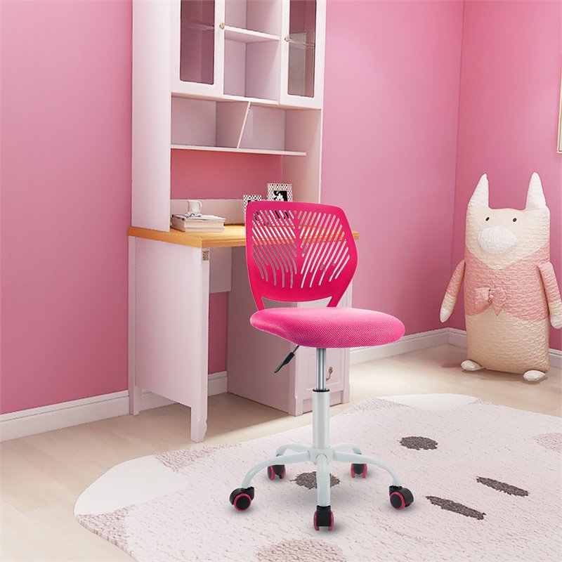 Costway Sponge Adjustable Mid Back Swivel Armless Office Chair in Pink