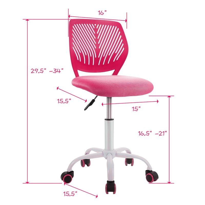 Costway Sponge Adjustable Mid Back Swivel Armless Office Chair in Pink
