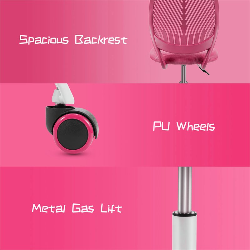 Costway Sponge Adjustable Mid Back Swivel Armless Office Chair in Pink