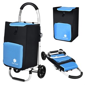 costway aluminum folding shopping grocery cart with removable bag in blue