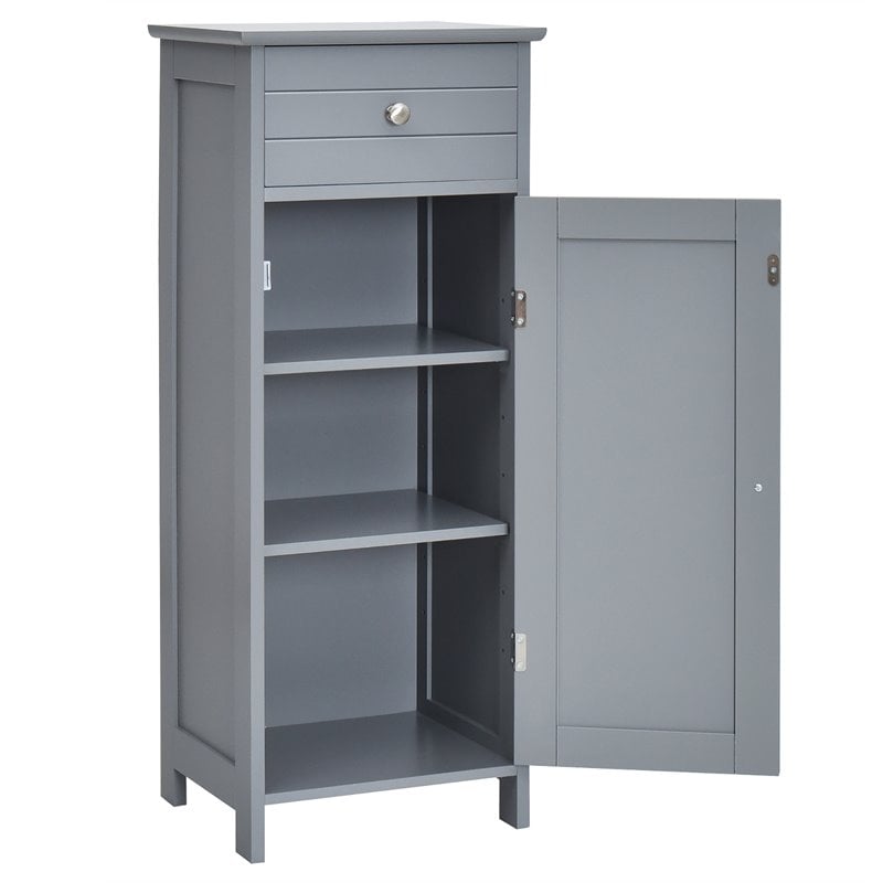 Costway Bathroom Floor Cabinet Side Storage Cabinet with 3 Drawers and 1 Cupboard Grey, Gray