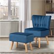 Costway Thick Padded Button Tufted Leisure Chair and Ottoman Set in Blue