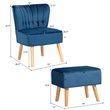 Costway Thick Padded Button Tufted Leisure Chair and Ottoman Set in Blue