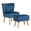 Costway Thick Padded Button Tufted Leisure Chair and Ottoman Set in Blue