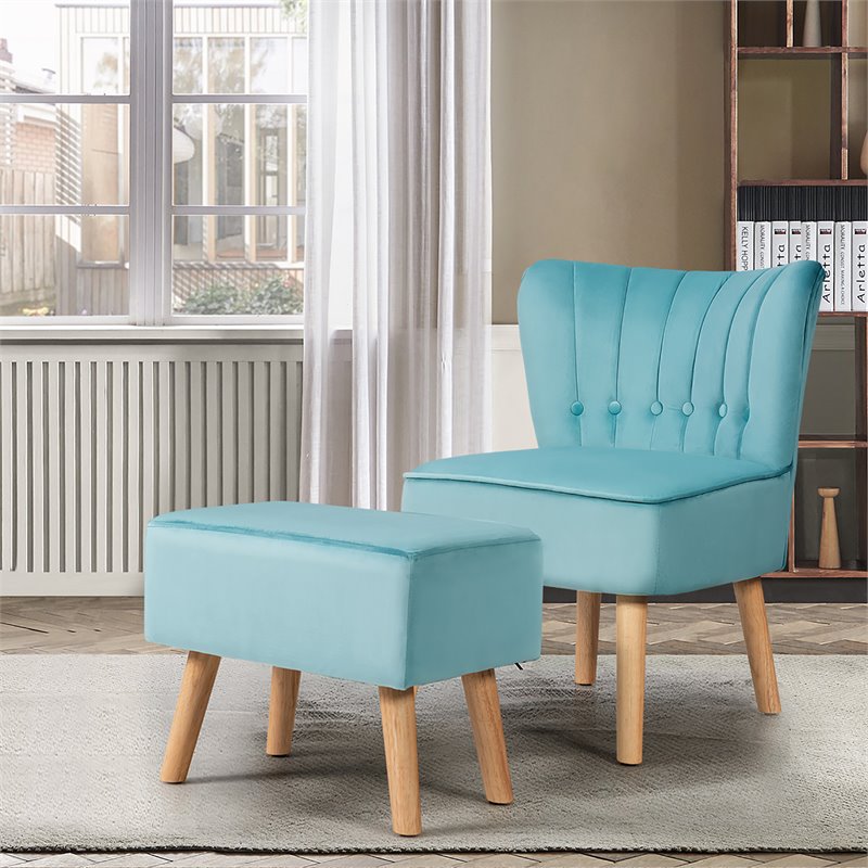 Costway Thick Padded Button Tufted Leisure Chair and Ottoman Set in Green