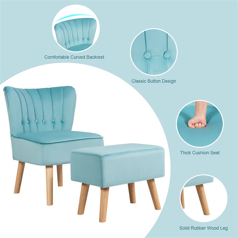 Costway Thick Padded Button Tufted Leisure Chair and Ottoman Set in Green