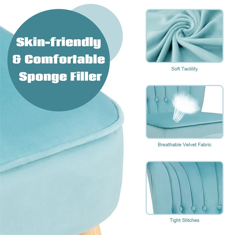 Costway Thick Padded Button Tufted Leisure Chair and Ottoman Set in Green