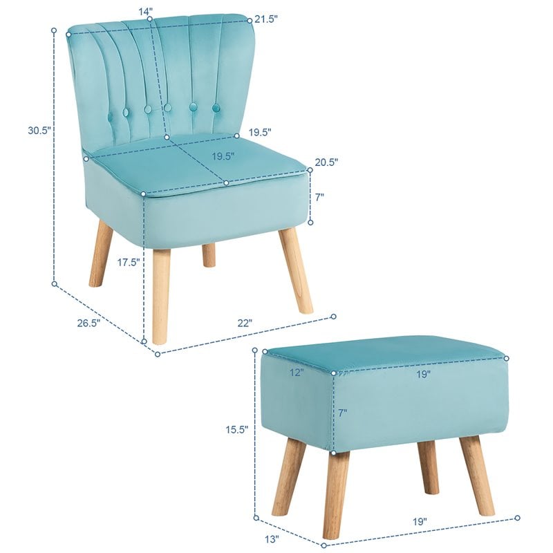 Costway Thick Padded Button Tufted Leisure Chair and Ottoman Set in Green