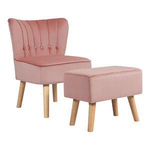 Costway Thick Padded Button Tufted Leisure Chair and Ottoman Set in Pink