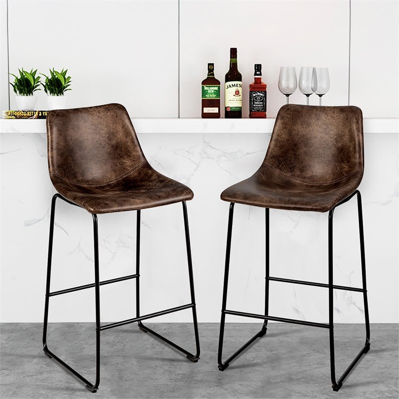 Costway Contemporary Faux Suede Bar Stool with Metal Legs in Brown (Set of 2)