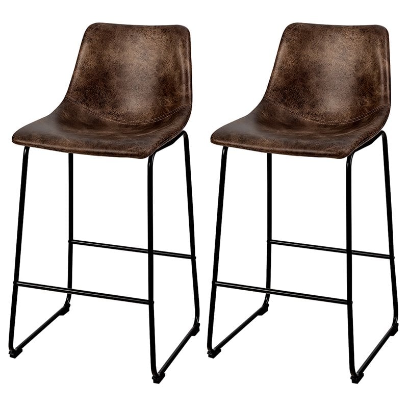 Costway Contemporary Faux Suede Bar Stool with Metal Legs in Brown (Set of 2)