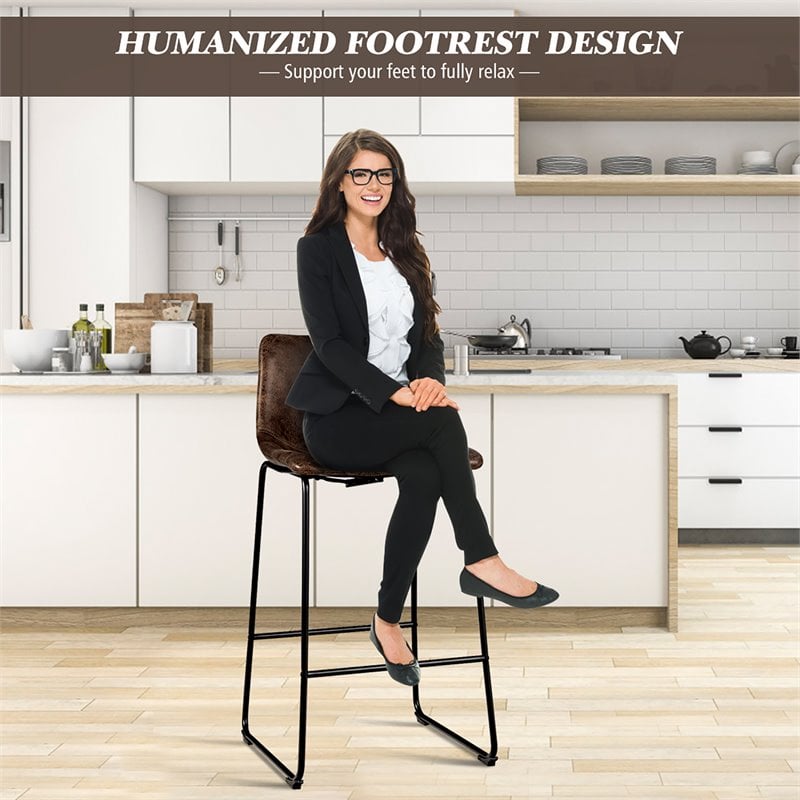 Costway Contemporary Faux Suede Bar Stool with Metal Legs in Brown (Set of 2)
