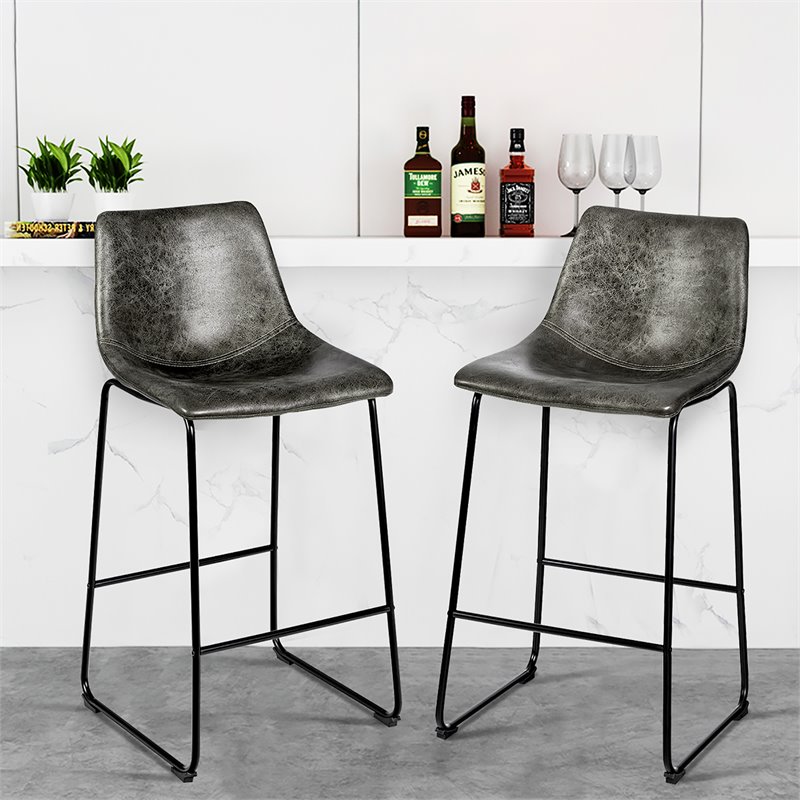 Costway Contemporary Faux Suede Bar Stool with Metal Legs in Gray (Set of 2)
