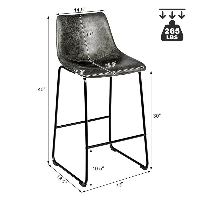 Costway Contemporary Faux Suede Bar Stool with Metal Legs in Gray (Set of 2)