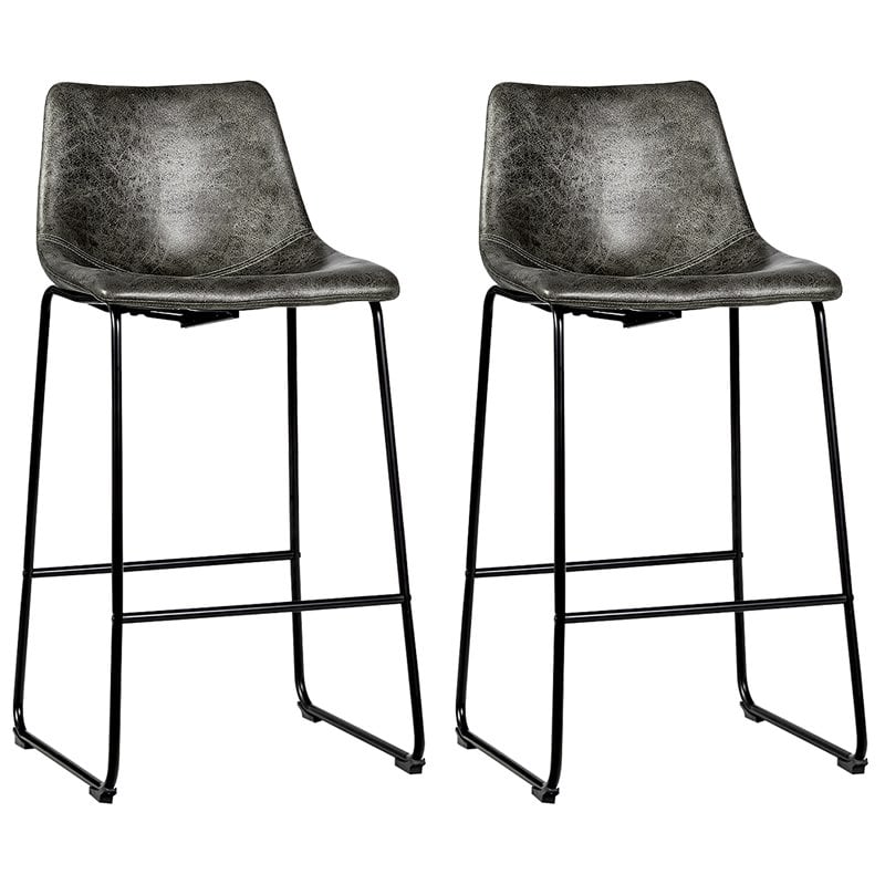 Costway Contemporary Faux Suede Bar Stool with Metal Legs in Gray (Set of 2)