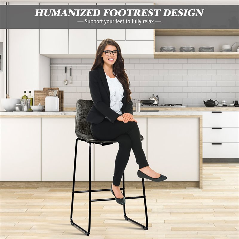 Costway Contemporary Faux Suede Bar Stool with Metal Legs in Gray (Set of 2)