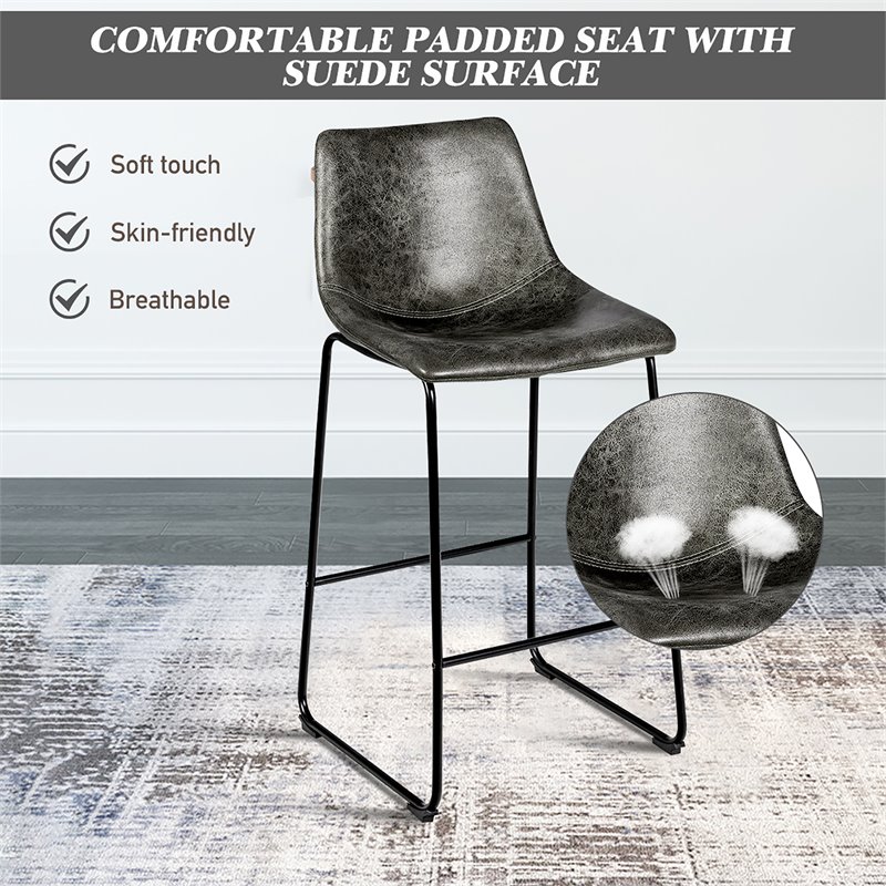 Costway Contemporary Faux Suede Bar Stool with Metal Legs in Gray (Set of 2)
