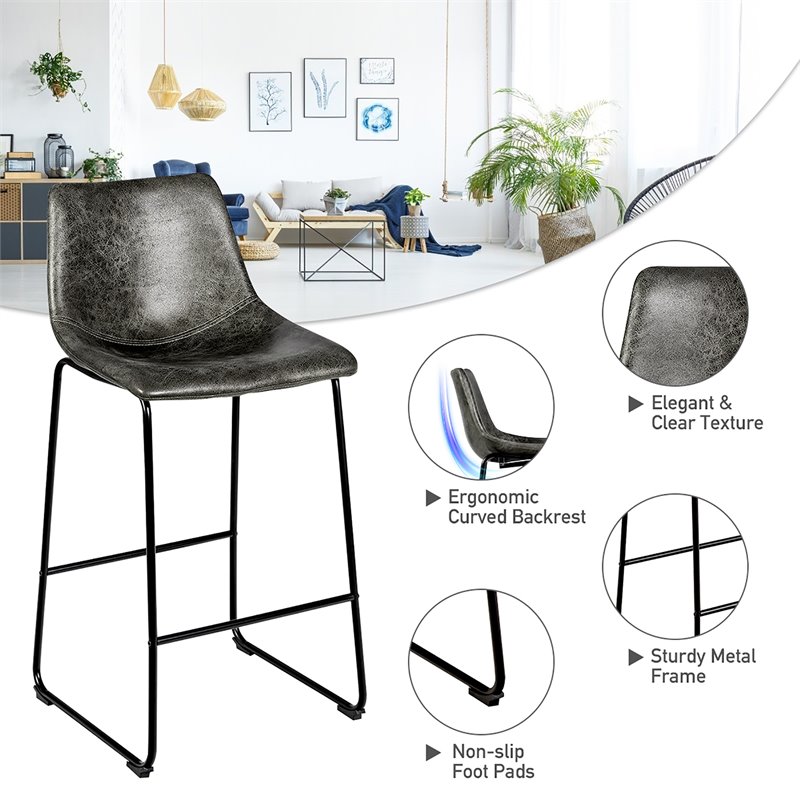 Costway Contemporary Faux Suede Bar Stool with Metal Legs in Gray (Set of 2)