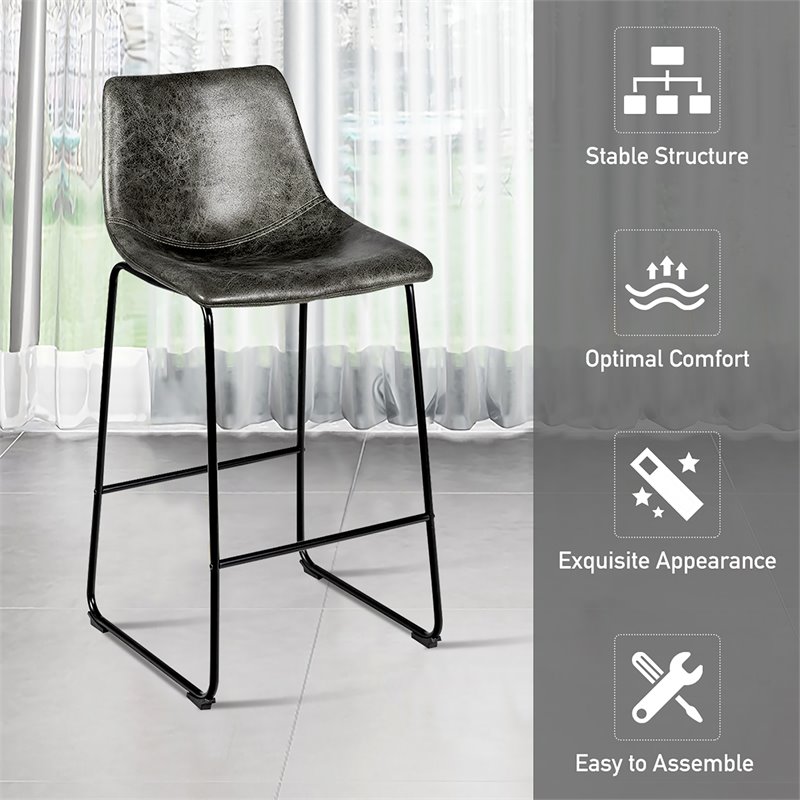 Costway Contemporary Faux Suede Bar Stool with Metal Legs in Gray (Set of 2)