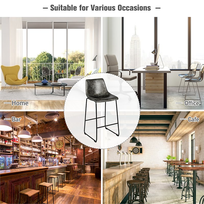 Costway Contemporary Faux Suede Bar Stool with Metal Legs in Gray (Set of 2)