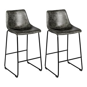 Costway Contemporary Faux Suede Bar Stool with Metal Legs in Gray (Set of 2)