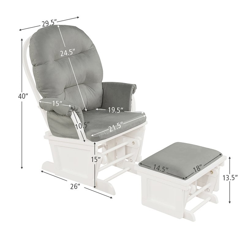 Costway Baby Nursery Relax Rocker Glider & Ottoman Set with Cushion in Gray