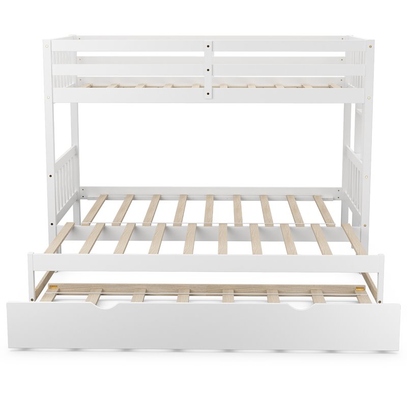 Costway Wood and PB Twin Over Twin Pull-Out Bunk Bed with Trundle in White