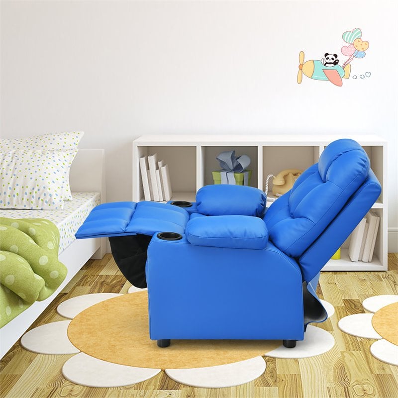 Costway Kids Youth Recliner Chair with Cup Holders & Side Pockets in Blue