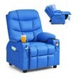 Costway Youth Recliner Chair with Cup Holders and Side Pockets in Blue