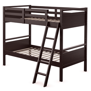 costway contemporary mdf and wood twin over twin bunk bed in espresso