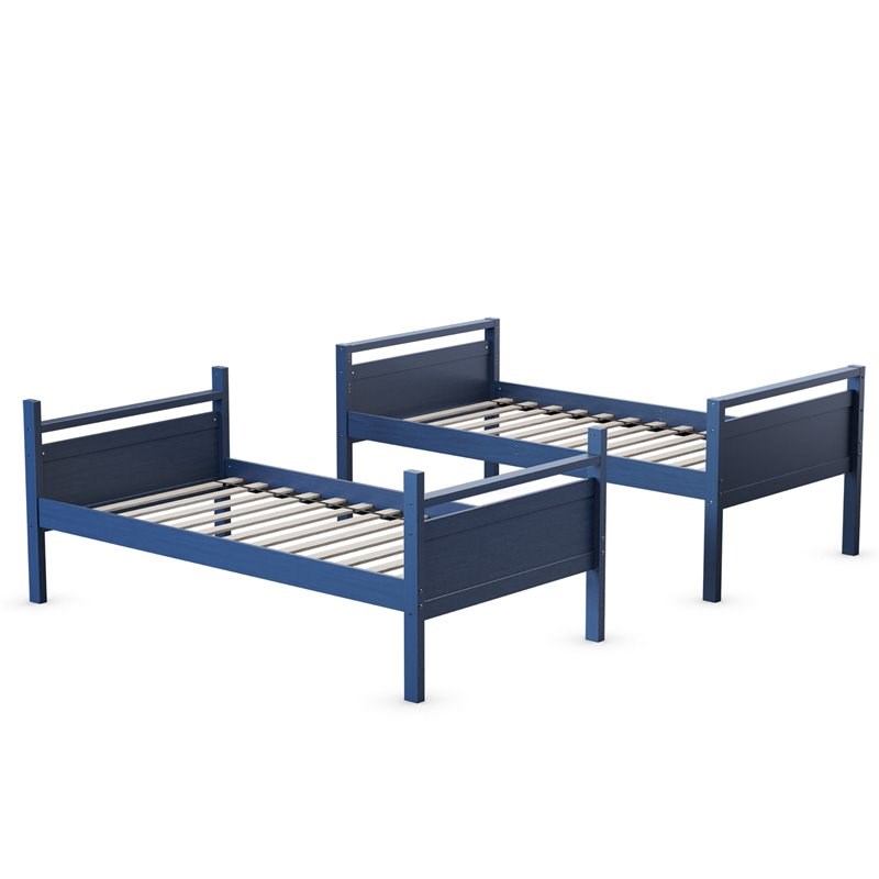 Costway Contemporary MDF and Wood Twin Over Twin Bunk Bed in Navy