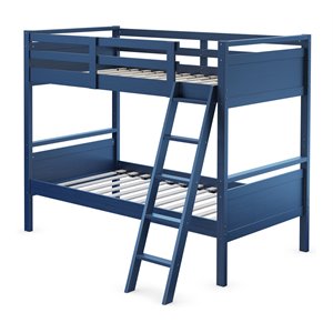 Costway Contemporary MDF and Wood Twin Over Twin Bunk Bed in Navy