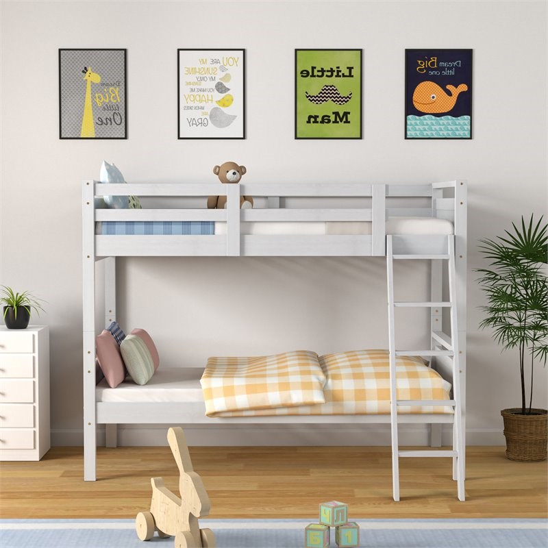 Costway Contemporary MDF and Wood Twin Over Twin Bunk Bed in White