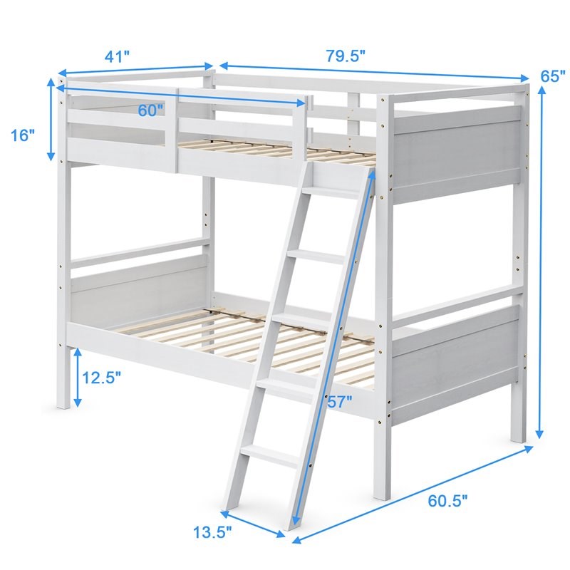 Costway Contemporary MDF and Wood Twin Over Twin Bunk Bed in White