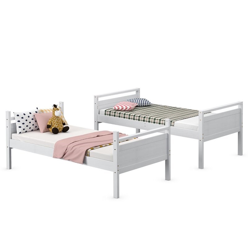 Costway Contemporary MDF and Wood Twin Over Twin Bunk Bed in White