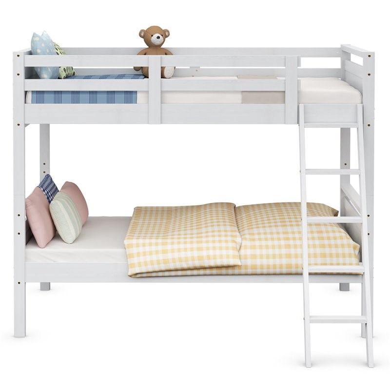 Costway Contemporary MDF and Wood Twin Over Twin Bunk Bed in White