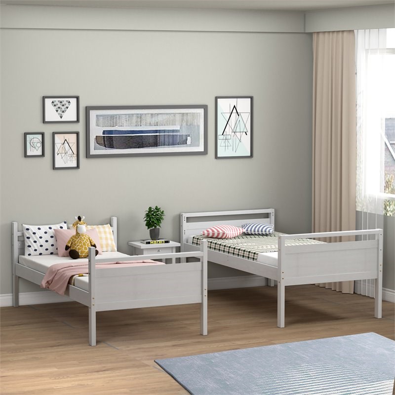 Costway Contemporary MDF and Wood Twin Over Twin Bunk Bed in White