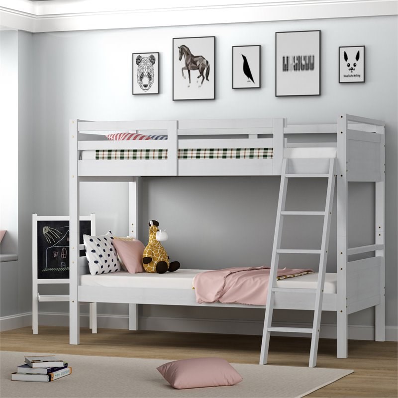 Costway Contemporary MDF and Wood Twin Over Twin Bunk Bed in White