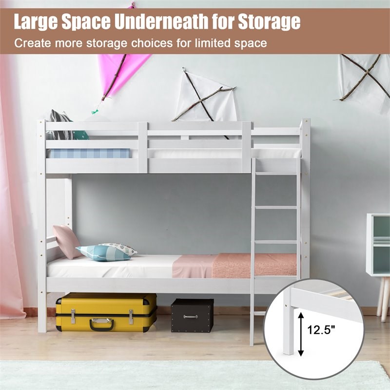 Costway Contemporary MDF and Wood Twin Over Twin Bunk Bed in White