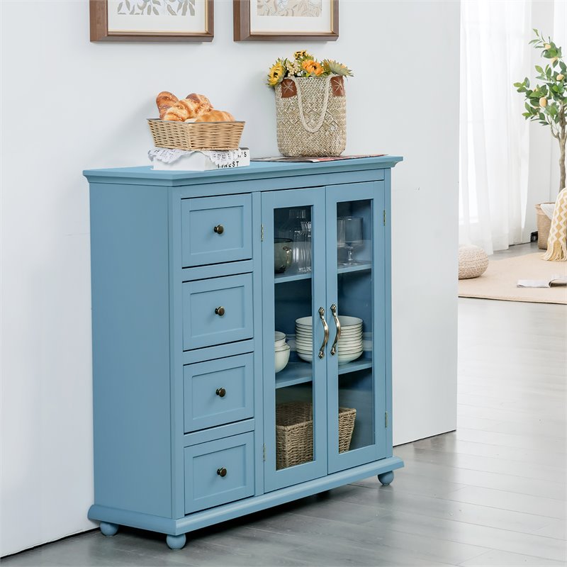 Costway Drawers & Doors Buffet Sideboard Table Kitchen Storage Cabinet in Blue