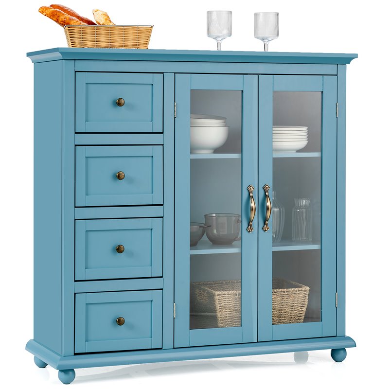 Costway Drawers & Doors Buffet Sideboard Table Kitchen Storage Cabinet in Blue