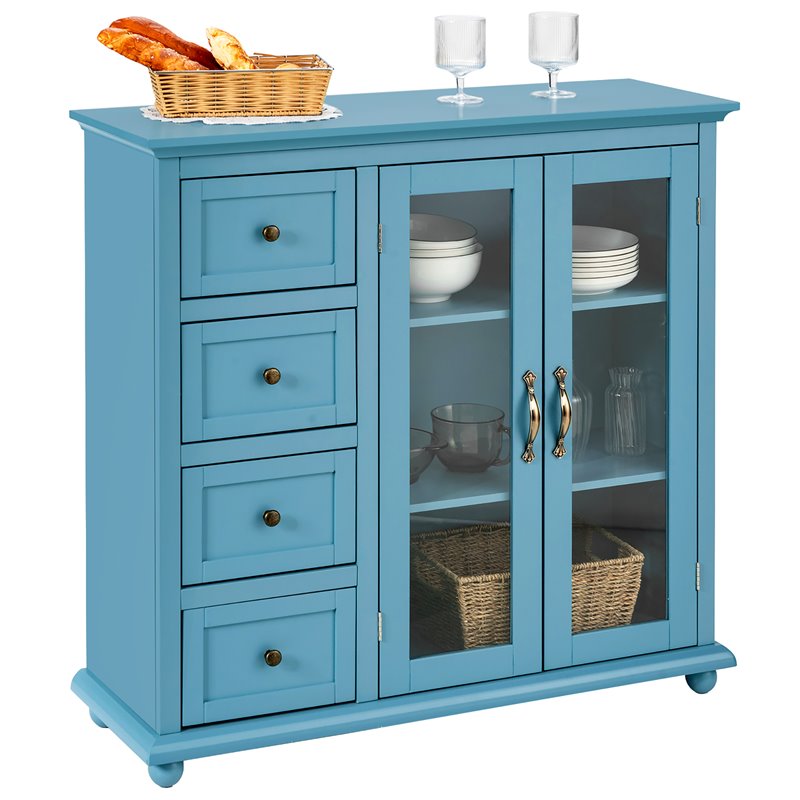 Costway Drawers & Doors Buffet Sideboard Table Kitchen Storage Cabinet in Blue