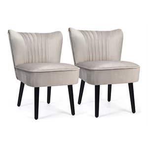 Costway Rubber Wood and Foam Accent Armless Chair in Gray (Set of 2)