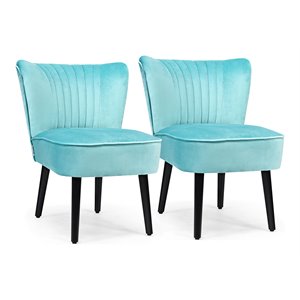 Costway Rubber Wood and Foam Accent Armless Chair in Turquoise (Set of 2)