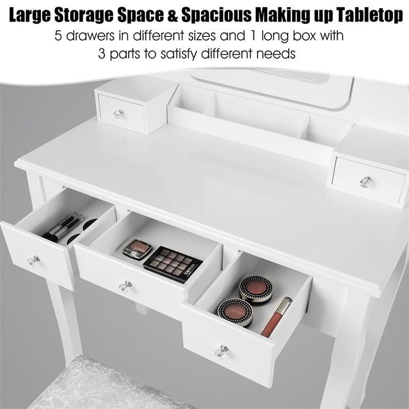 Costway Vanity Set with Dressing Table and Cushion Stool in White