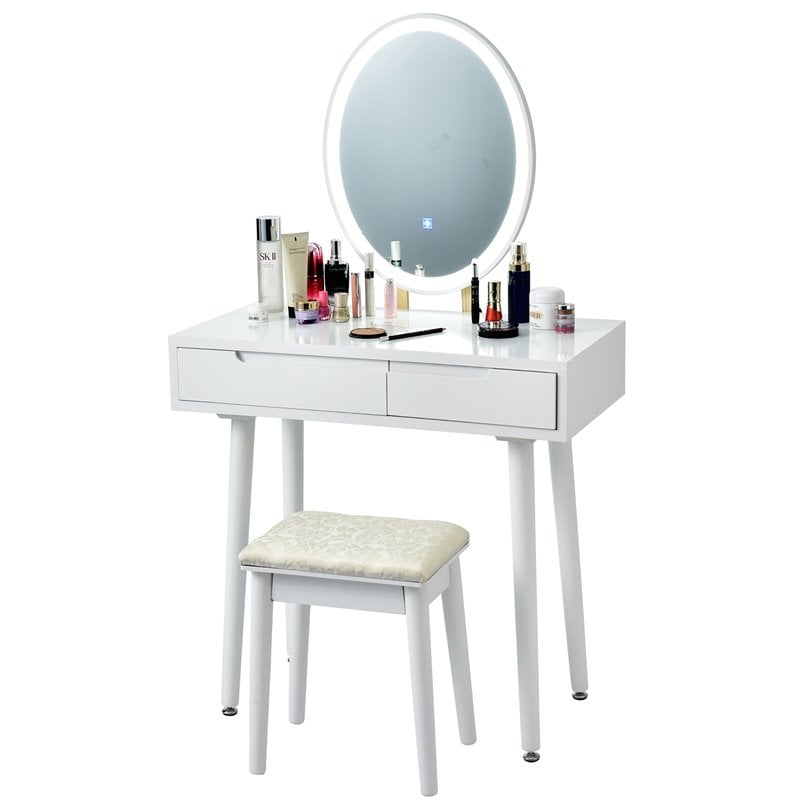Costway Touch Screen 3 Lighting Modes Dressing/Makeup Vanity Set in White