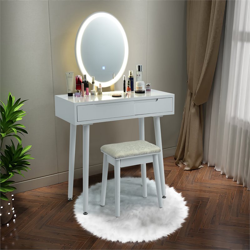 Costway Touch Screen 3 Lighting Modes Dressing/Makeup Vanity Set in White