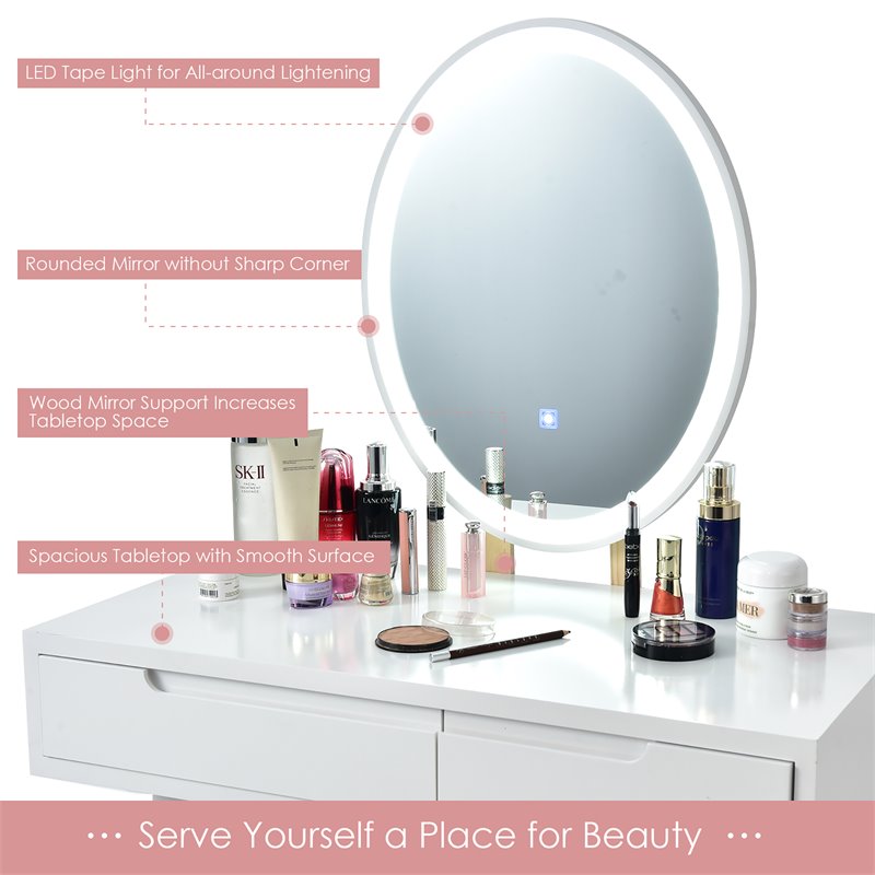 Costway Touch Screen 3 Lighting Modes Dressing/Makeup Vanity Set in White