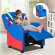 Costway PU Leather Kids Gaming Sofa Recliner Armchair with Side Pockets in Blue