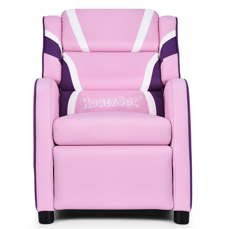 Costway PU Leather Kids Gaming Sofa Recliner Armchair with Side Pockets in Pink